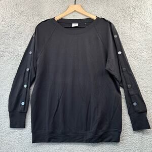 CABI Slouchy Athleisure Top Womens XS Black Snap Sleeve Relaxed Minimalist #3686